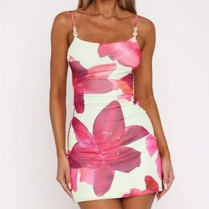 White Fox Boutique Mini Dress with Pink Blooms